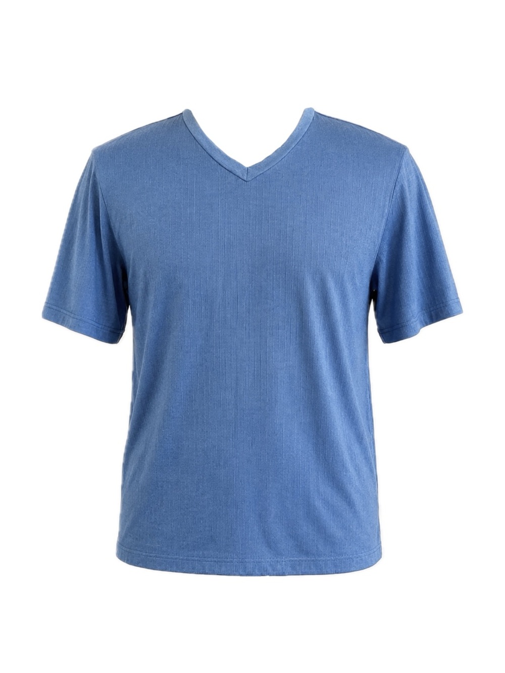 Croft & Barrow Mens M Ribbed V Neck T Shirt Dusty Blue Cotton Blend
